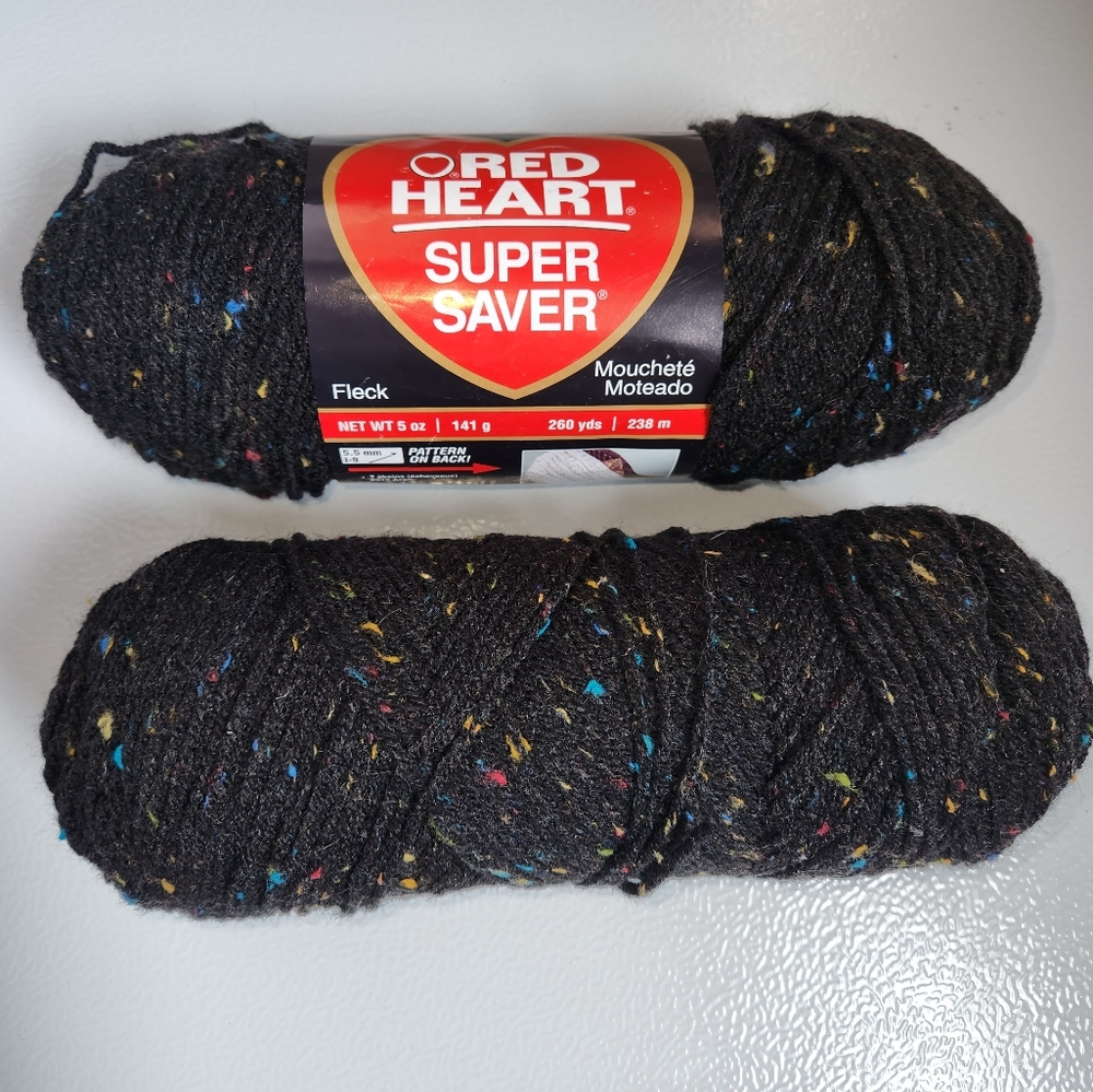 Bundle of 2 Red Heart Super Saver Yarn BLACK FLECK